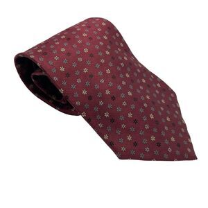 Geoffrey Beene Tie - Geometric Floral Maroon Red Silk Necktie - Men's Classic‎